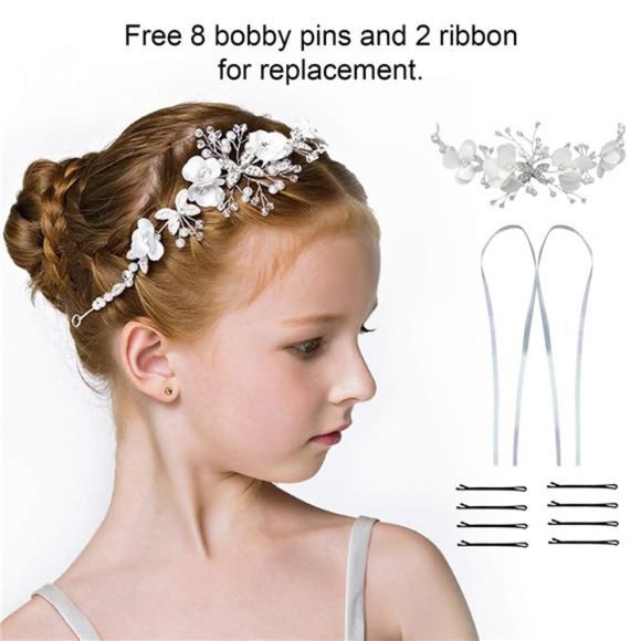 2 Pieces Wedding Flower Crown Princess Wedding Headpiece Communion Veil Crystal